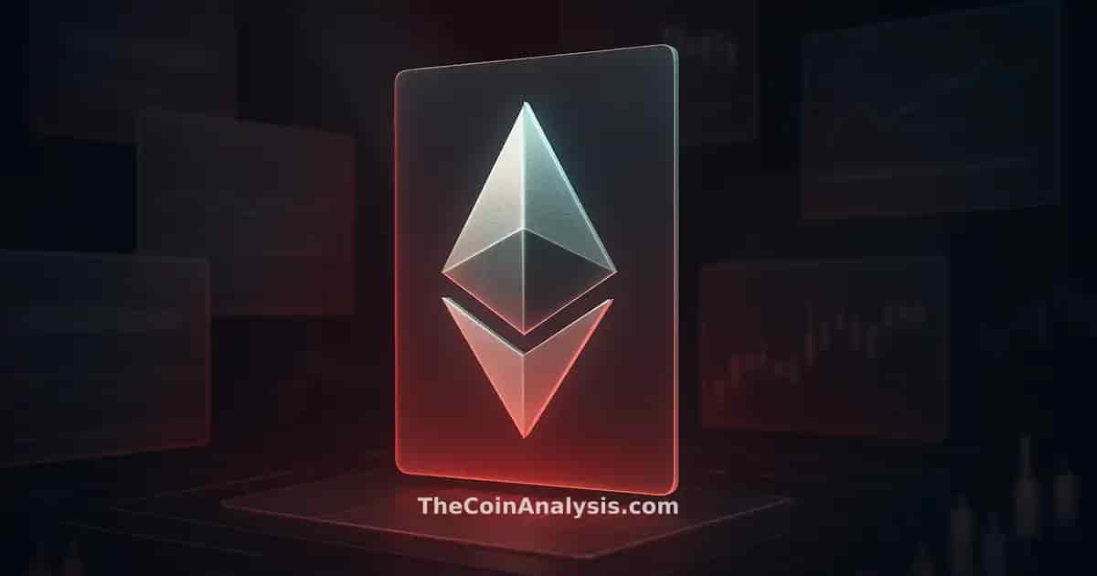 Isometric data visualization with frosted-glass panels and a stylized Ethereum symbol amid trading floor elements