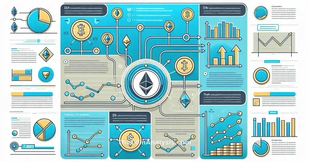 Modern infographic with Ethereum logos, digital coins, arrows, and data charts illustrating large ETH transaction.