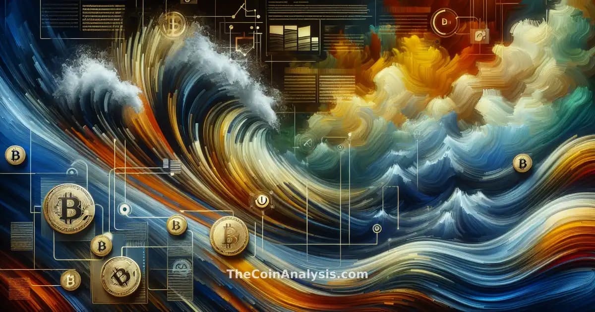 Bold headline over abstract oil waves with Bitcoin and Ethereum icons under dynamic, urgent lighting effects