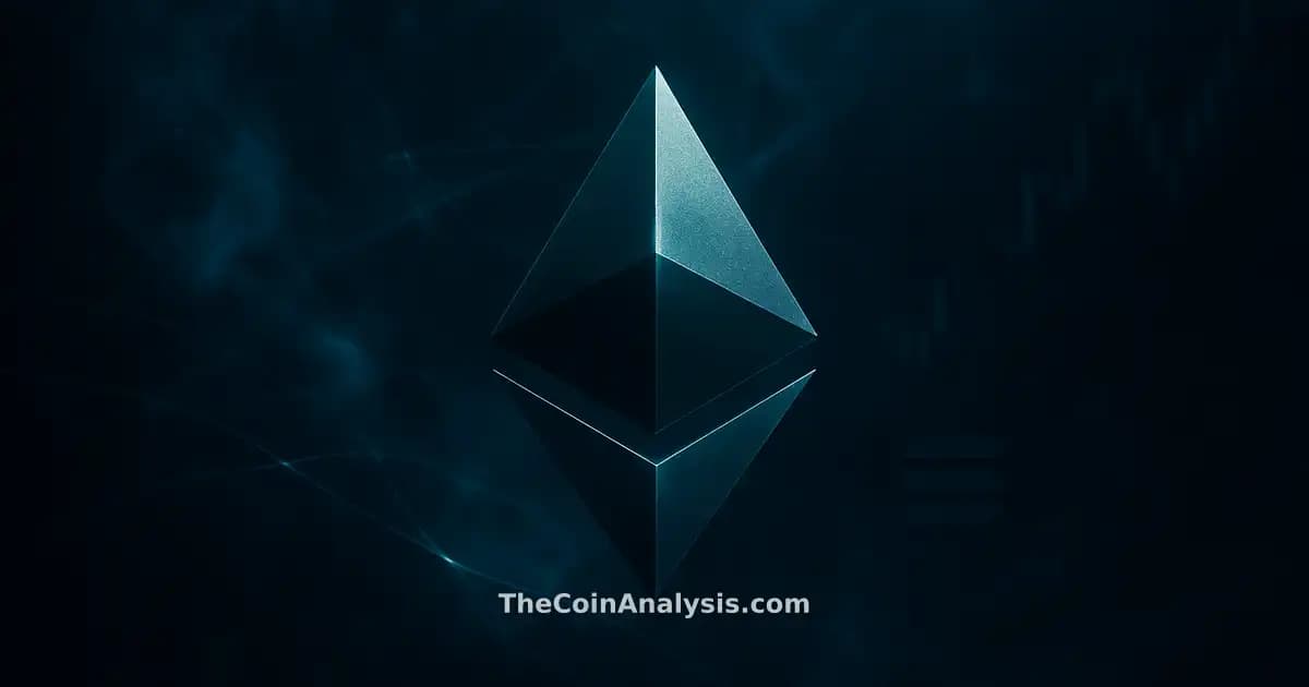 Stylized glowing Ethereum symbol with faint Solana glyph, surrounded by smoke, light particles, and abstract market candles.