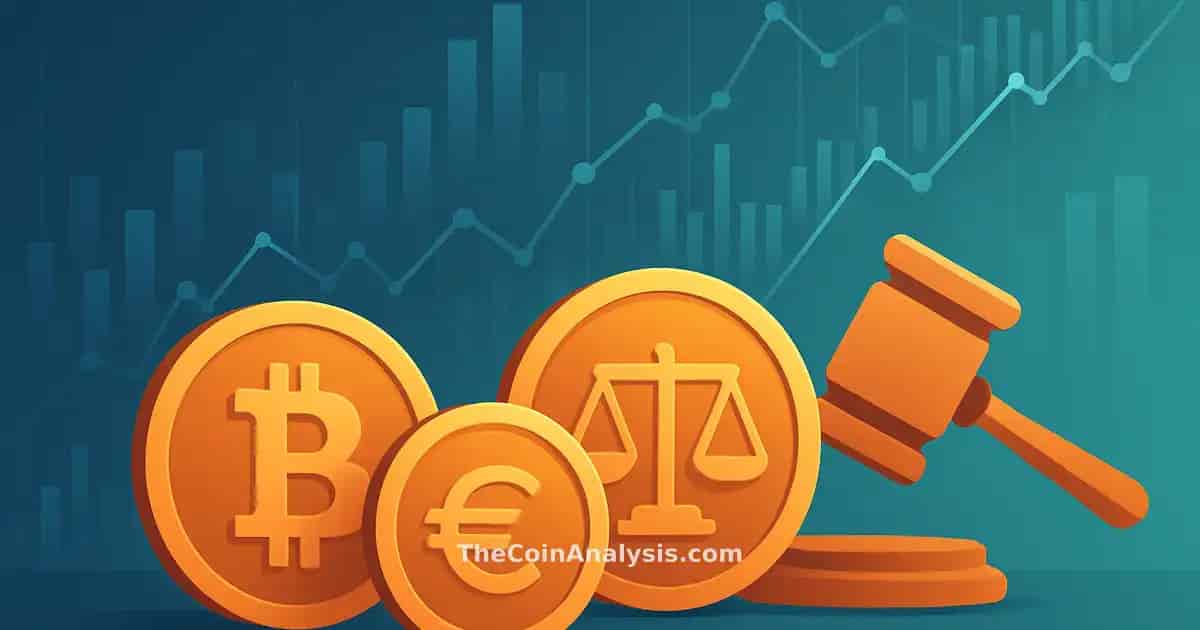 Digital illustration of Ethereum and Bitcoin coins overlaid on fluctuating financial charts with a blue gradient background.