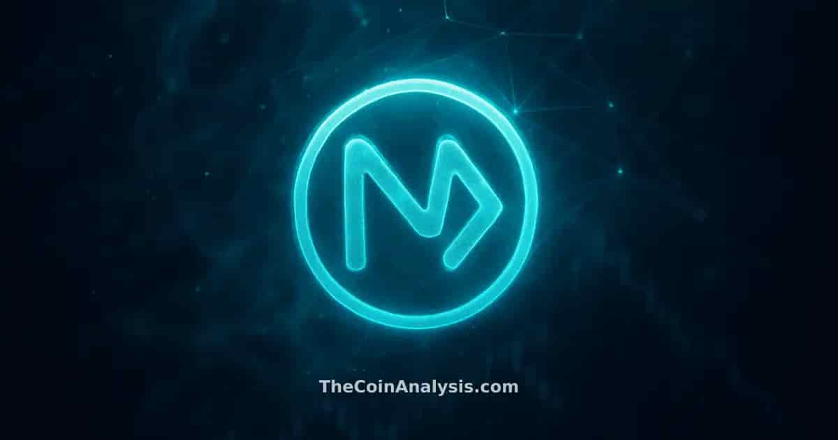 Glowing stylized MOVE token glyph amid fading market candles, with smoke and light particles in navy and teal tones