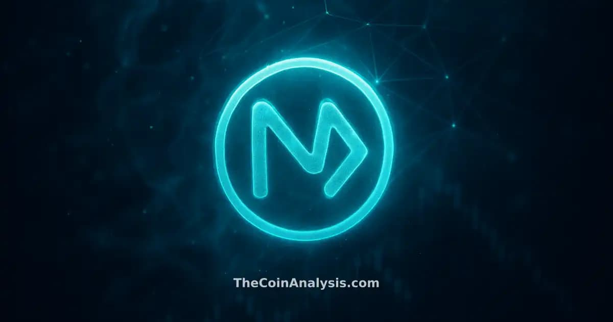 Glowing stylized MOVE token glyph amid fading market candles, with smoke and light particles in navy and teal tones