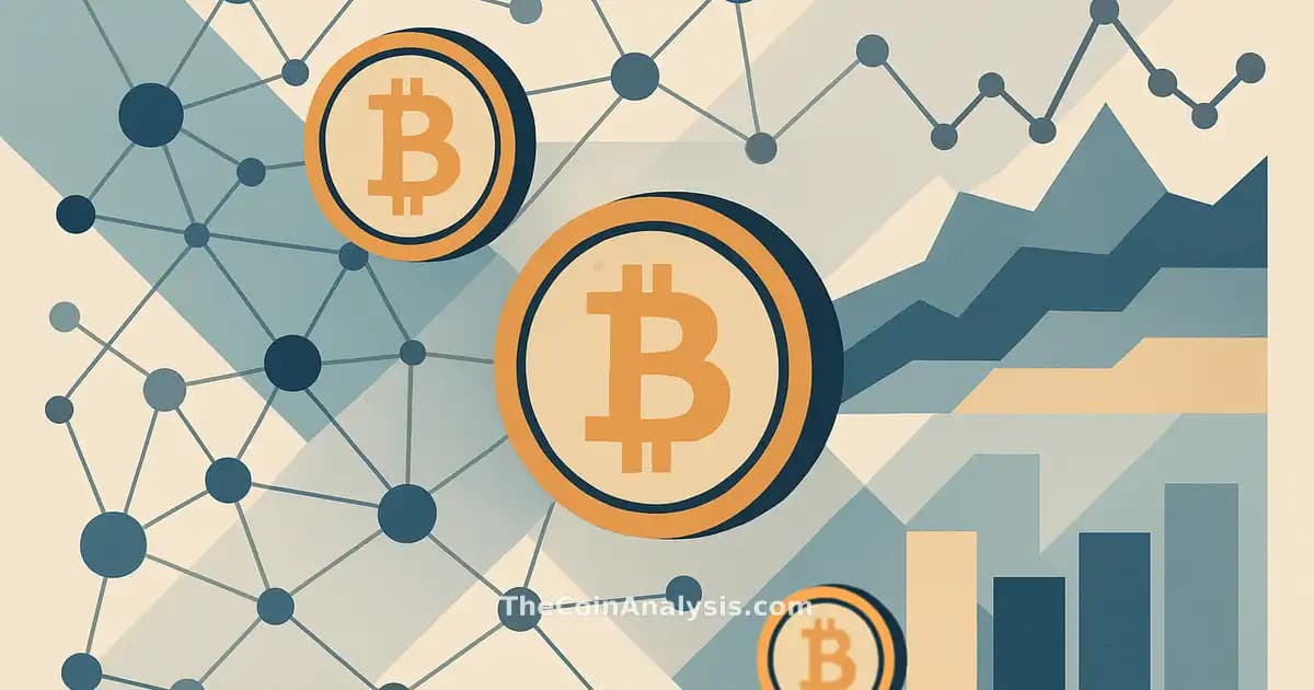 Abstract digital coins, network nodes, and layered charts forming a geometric pattern symbolizing crypto regulation.