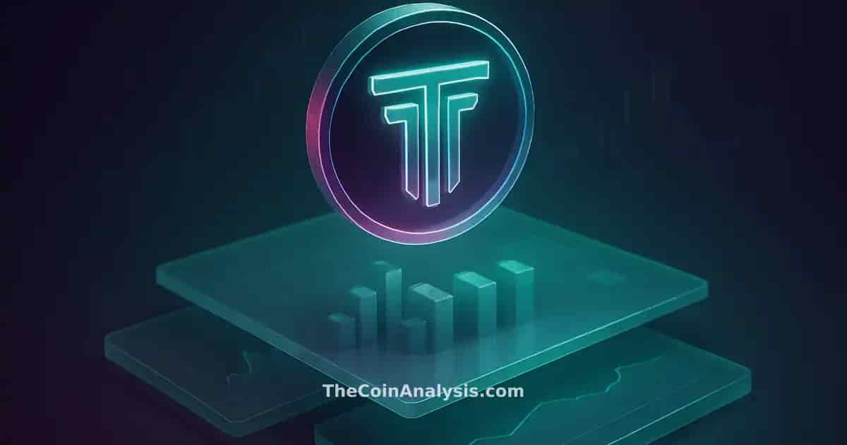 Luminous stylized TRUMP token floating above crystalline isometric charts with holographic accents and candle silhouettes