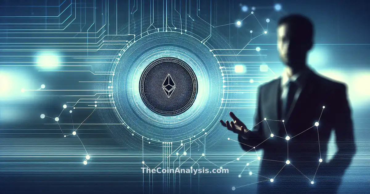 Hacker silhouette over digital Polkadot tokens and abstract network lines on a corporate tech gradient background