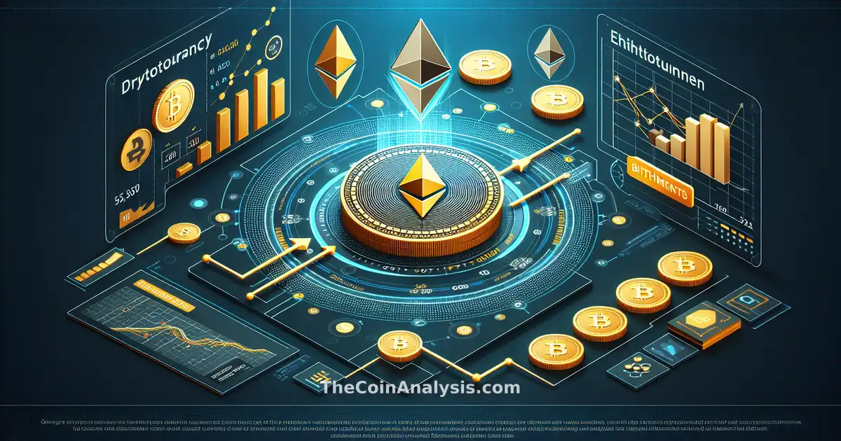 Digital infographic showing Ethereum coins moving toward BitMine logo with charts and $10M value symbols.