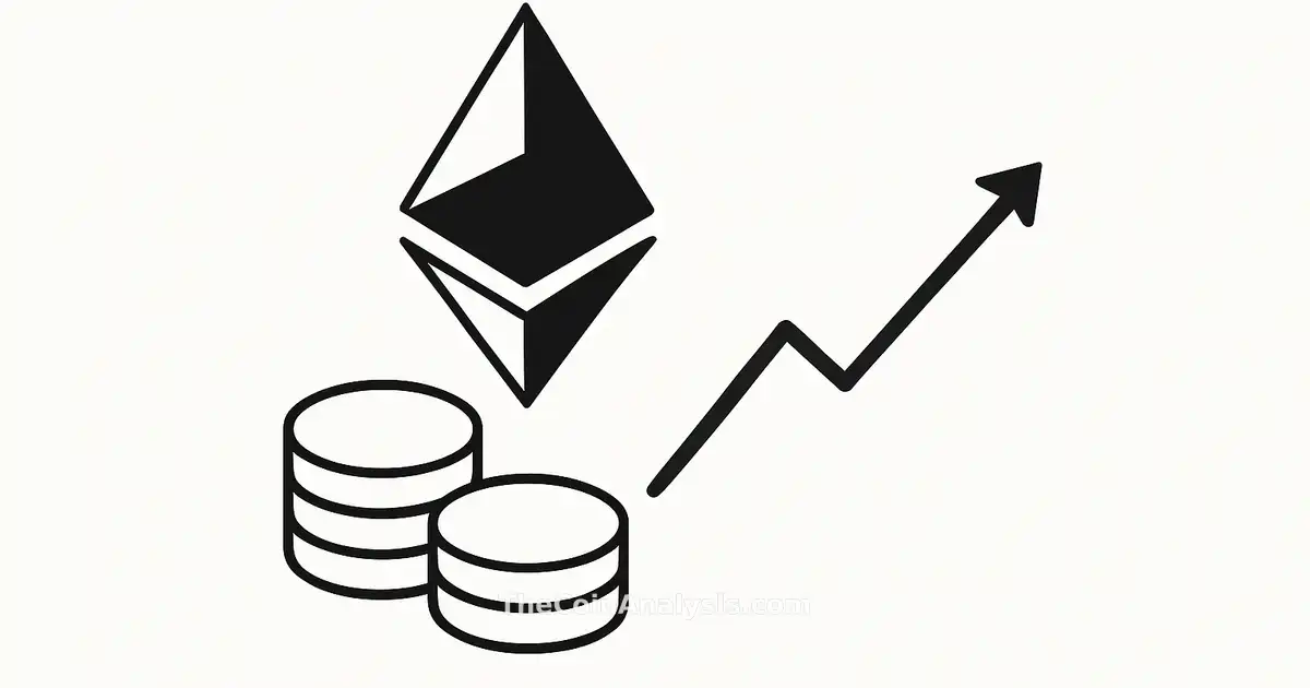 Abstract Ethereum symbol with digital coins and rising minimalist chart lines on white background in editorial style