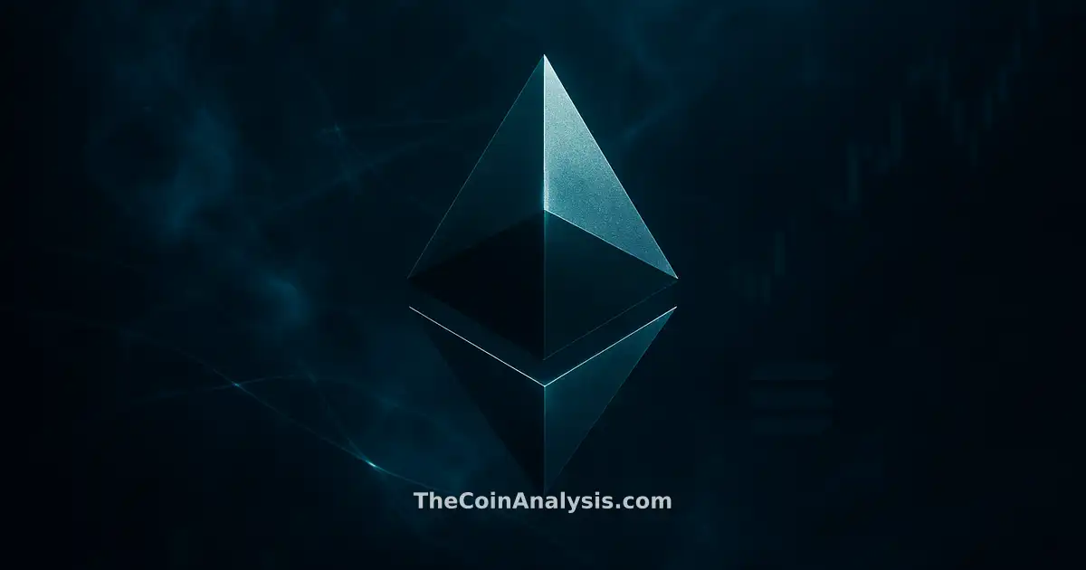 Stylized glowing Ethereum symbol with faint Solana glyph, surrounded by smoke, light particles, and abstract market candles.