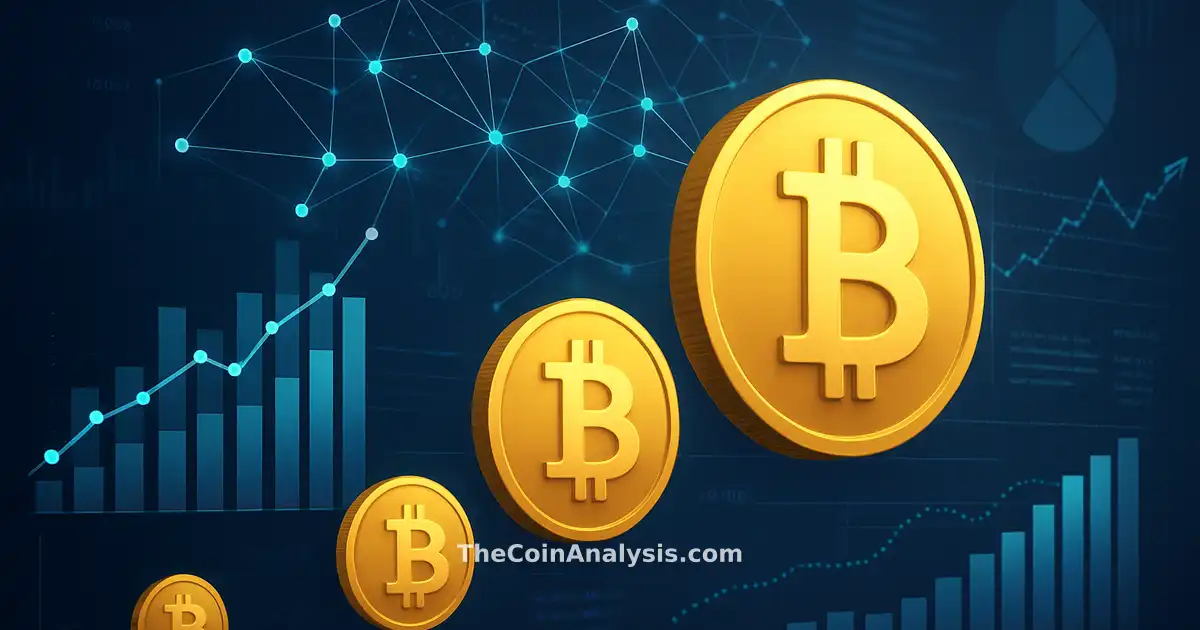 Abstract digital coins, blockchain network, and fluctuating charts representing cryptocurrency and tax data changes