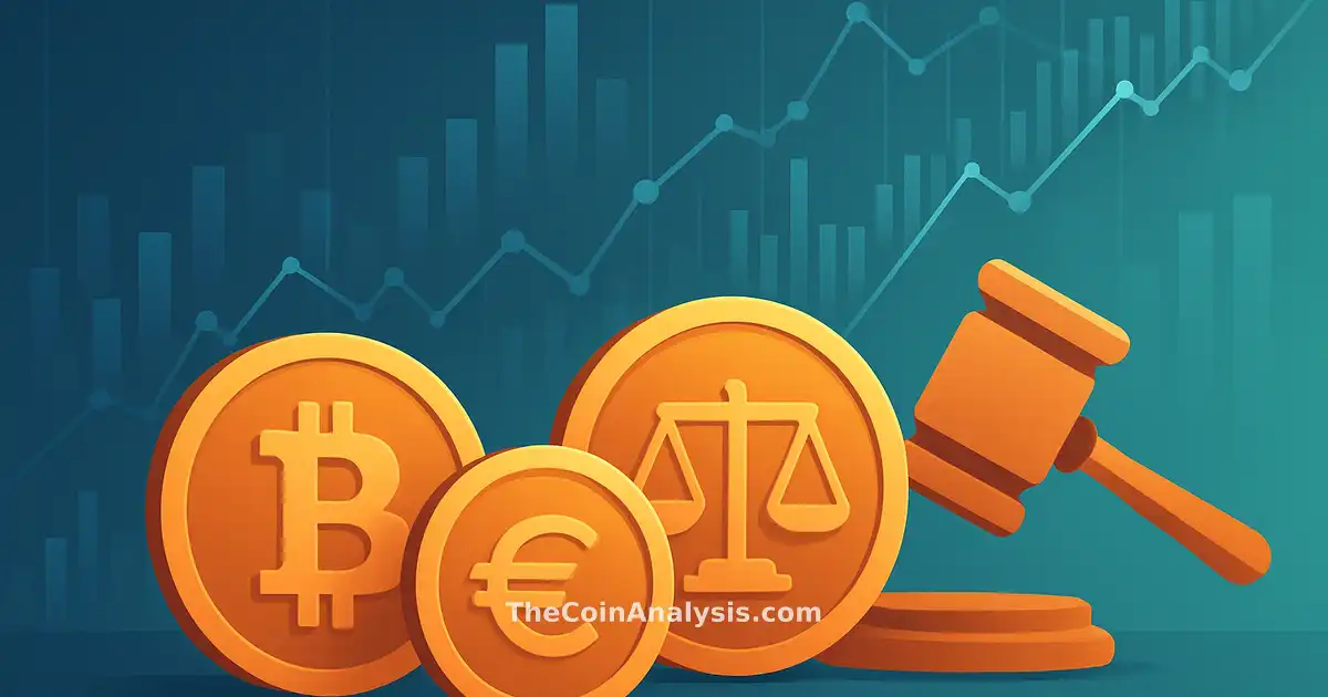 Digital illustration of Ethereum and Bitcoin coins overlaid on fluctuating financial charts with a blue gradient background.