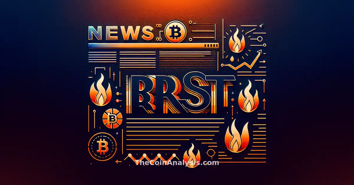 Bold headline with modern typography, abstract cryptocurrency symbols, and subtle flames against dark background.