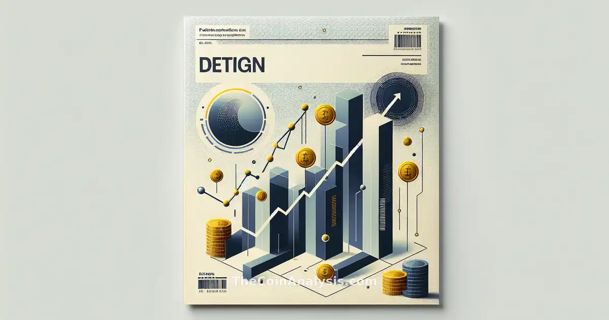 Abstract rising graph with bold golden coin shapes and subtle digital textures symbolizing market growth.
